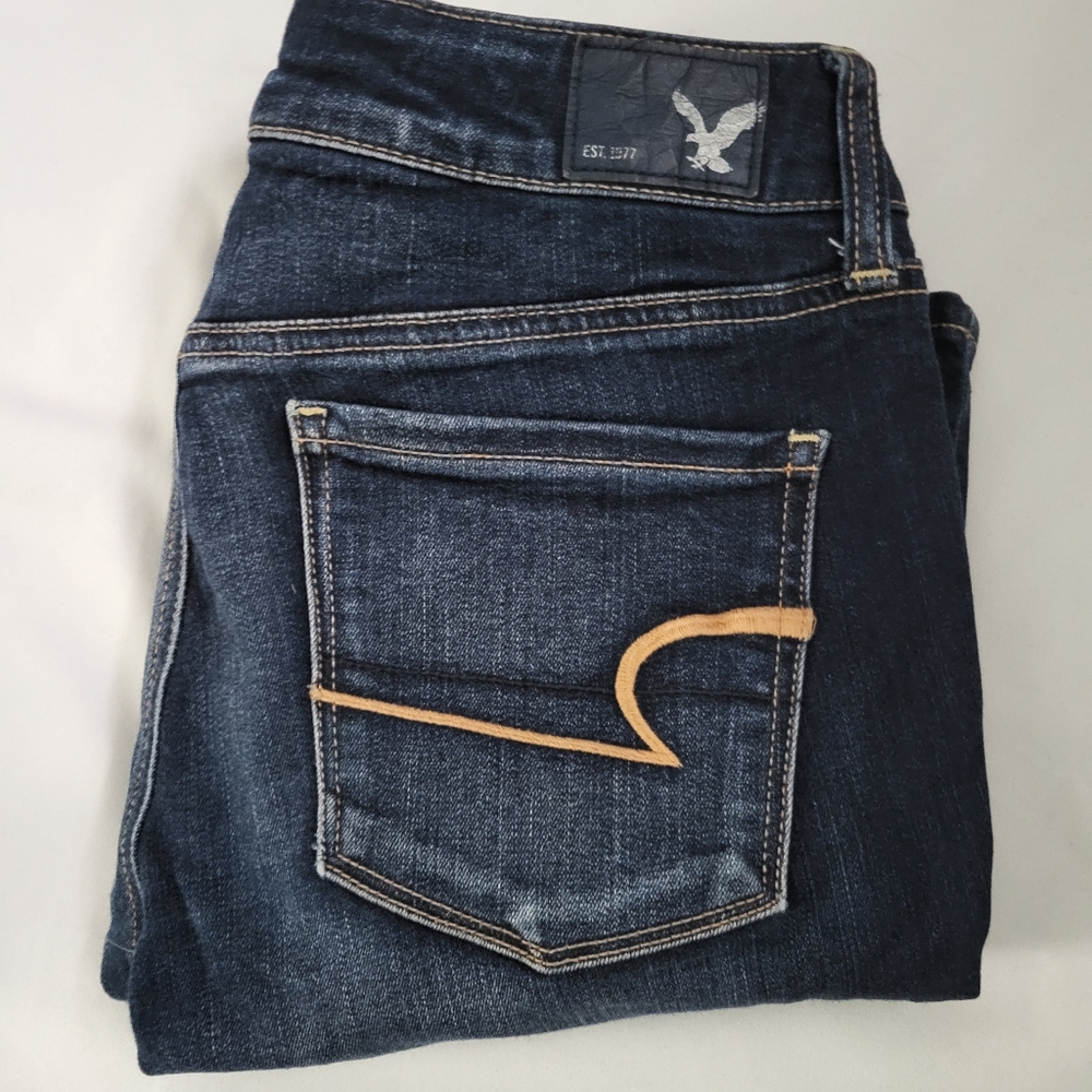American Eagle Outfitters Mid Rise Deep Indigo Dark Wash Skinny Jeans
